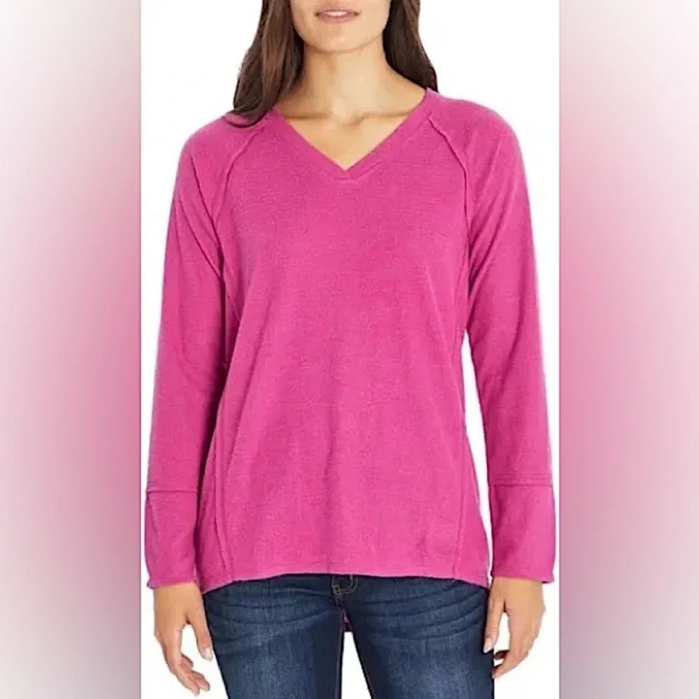 Wildfox Haley Brushed Knit Sweater Pink V Neck Cozy Pullover Size Medium